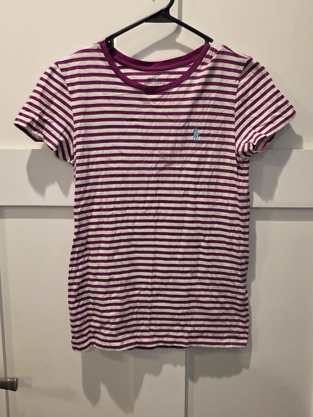 Polo Ralph Lauren Womens Small Striped Baby tee shirt Purple White Y2K